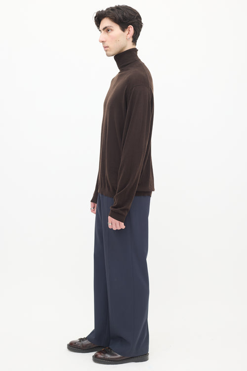 Zegna Brown Cashmere & Wool Turtleneck Top