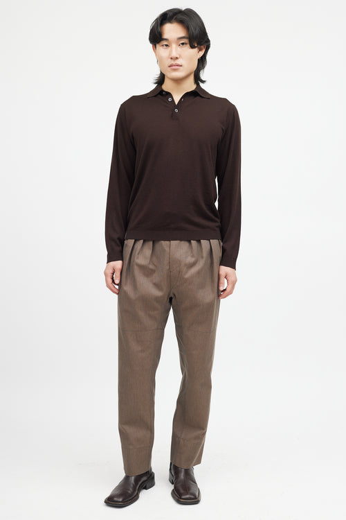 Zegna Brown Wool Knit Polo