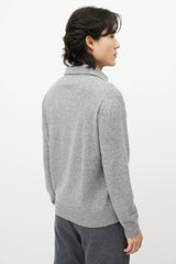 Zegna Grey Cashmere Long Sleeve Polo Sweater