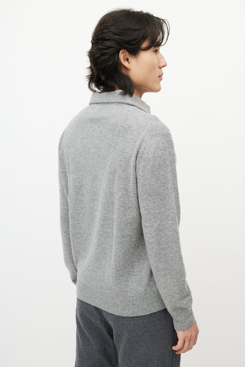 Zegna Grey Cashmere Long Sleeve Polo Sweater