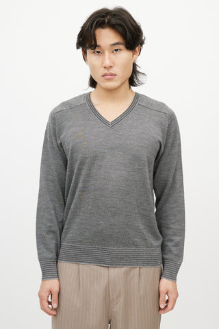 Zegna Grey Cashmere V-Neck Sweater