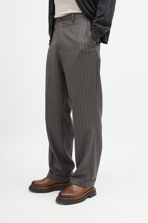 Zegna Grey Striped Wool Trouser