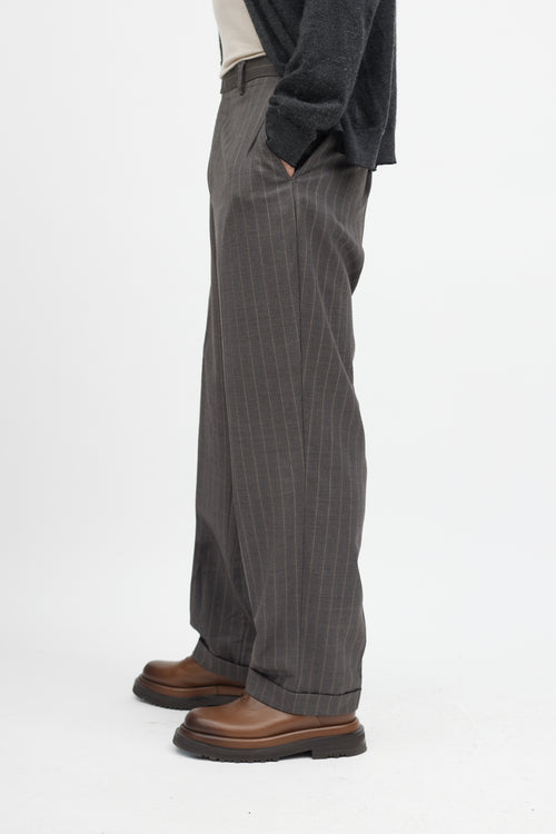 Zegna Grey Striped Wool Trouser