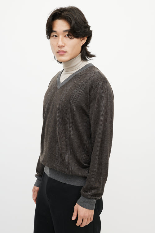 Zegna Grey V-Neck Cashmere Sweater
