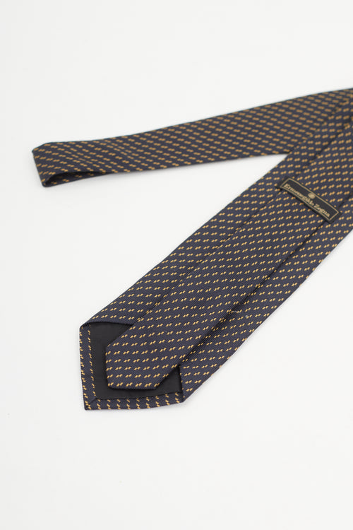 Zegna Navy & Gold Geometric Silk Tie
