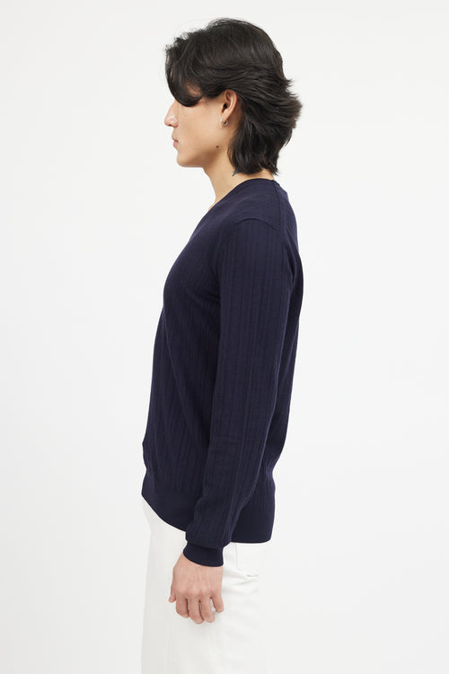 Zegna Navy Wool Ribbed Knit Sweater