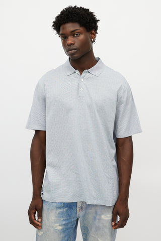 Zegna White & Blue Knit Polo