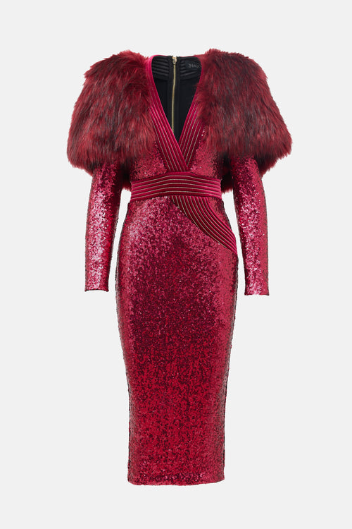 Zhivago Sequin & Fur The Heiress 2pc Dress