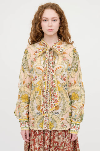 Paisley Bow Button Up Top