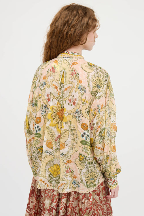 Paisley Bow Button Up Top