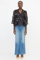 Zimmermann Linen & Silk Sheer Floral Blouse