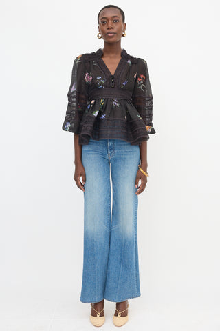 Zimmermann Linen & Silk Sheer Floral Blouse