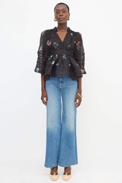 Zimmermann Linen & Silk Sheer Floral Blouse