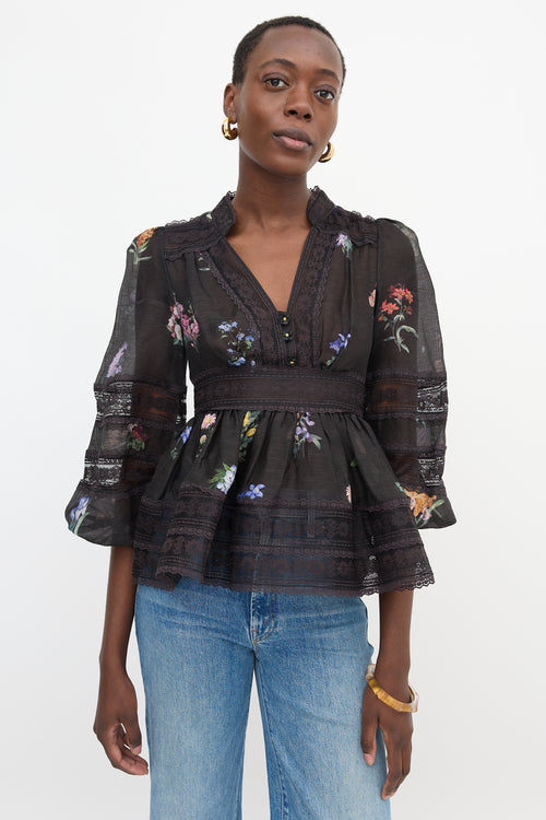 Zimmermann Linen & Silk Sheer Floral Blouse