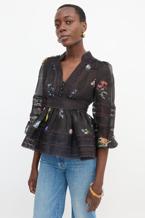 Zimmermann Linen & Silk Sheer Floral Blouse