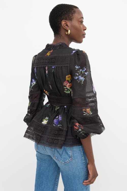 Zimmermann Linen & Silk Sheer Floral Blouse