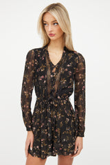 Zimmermann Black & Multi Floral Laceup Romper