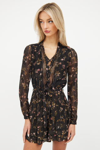 Zimmermann Black & Multi Floral Laceup Romper