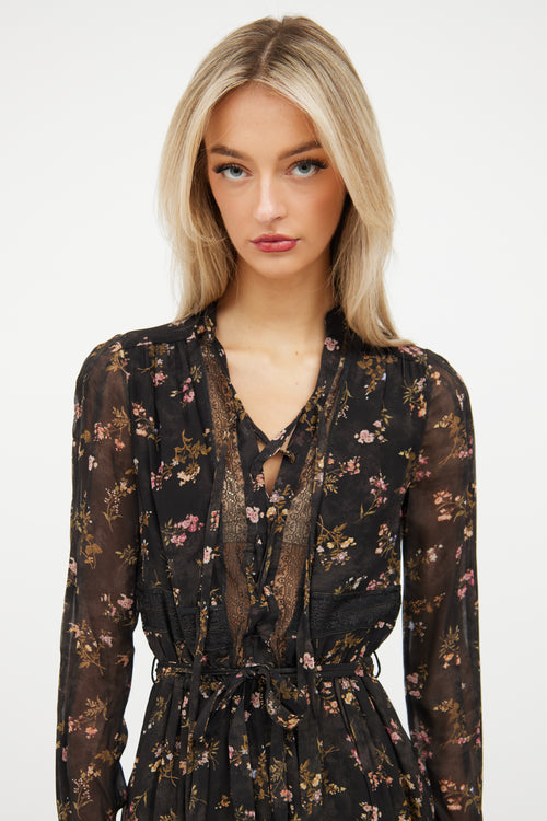Zimmermann Black & Multi Floral Laceup Romper