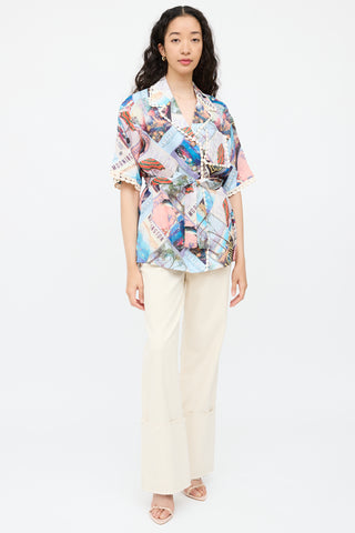 ZimmermannBlue & Multicolour Postcard Top