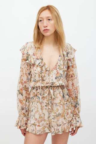 Zimmermann Beige & Multicolour Floral Heart Cascade Romper