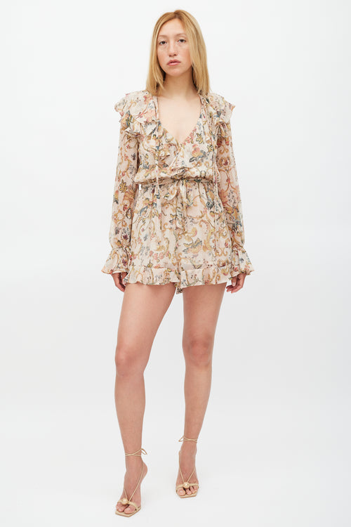 Zimmermann Beige & Multicolour Floral Heart Cascade Romper