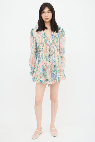 Zimmermann Beige & Multicolour Floral Ruffled Romper