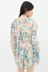 Zimmermann Beige & Multicolour Floral Ruffled Romper