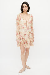 Zimmermann Beige & Multicolour Floral Silk Tiered Dress