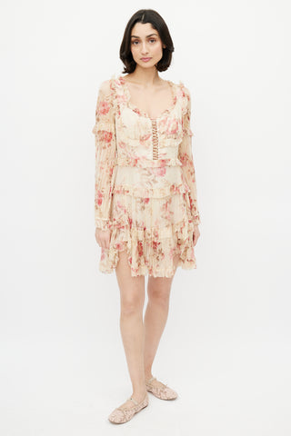Zimmermann Beige & Multicolour Floral Silk Tiered Dress