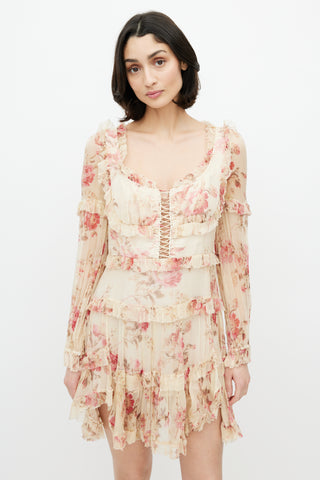 Zimmermann Beige & Multicolour Floral Silk Tiered Dress