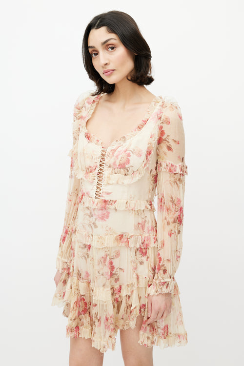 Zimmermann Beige & Multicolour Floral Silk Tiered Dress