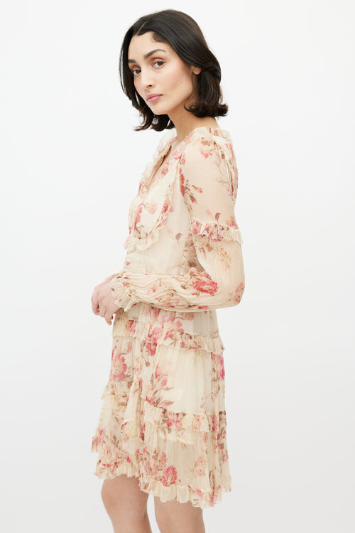 Zimmermann Beige & Multicolour Floral Silk Tiered Dress