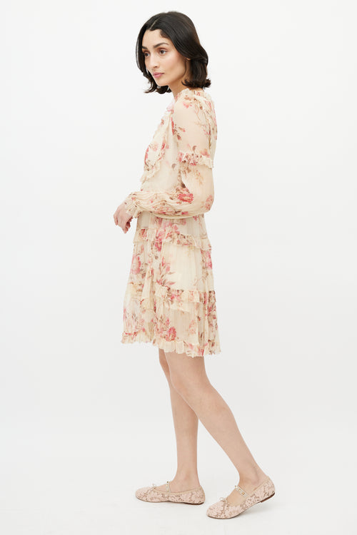 Zimmermann Beige & Multicolour Floral Silk Tiered Dress