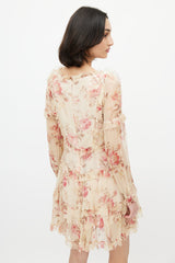 Zimmermann Beige & Multicolour Floral Silk Tiered Dress