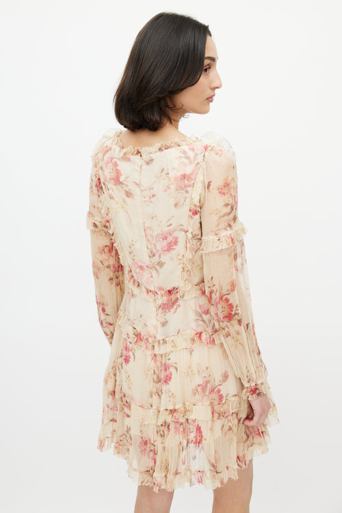 Zimmermann Beige & Multicolour Floral Silk Tiered Dress
