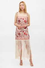 Zimmermann Beige & Red Floral Vitali Fringe Dress