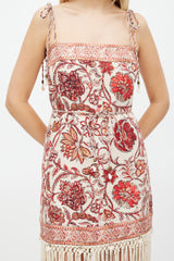 Zimmermann Beige & Red Floral Vitali Fringe Dress