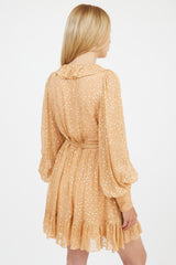 Zimmermann Orange & Gold Silk Lurex Wrap Mini Dress