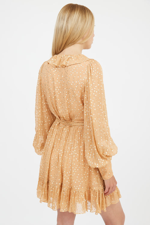 Zimmermann Orange & Gold Silk Lurex Wrap Mini Dress