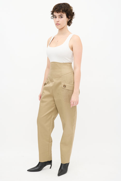 Beige High Waisted Cargo Trouser