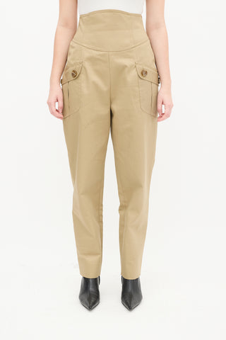 Beige High Waisted Cargo Trouser