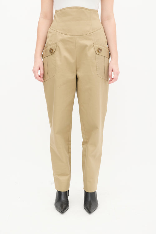 Beige High Waisted Cargo Trouser