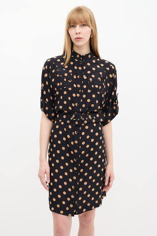 Zimmermann Black & Beige Silk Polka Dotted Dress