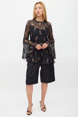 Zimmermann Black & Multi Colour Floral Folly Godet Top
