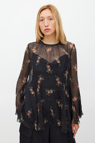 Zimmermann Black & Multi Colour Floral Folly Godet Top