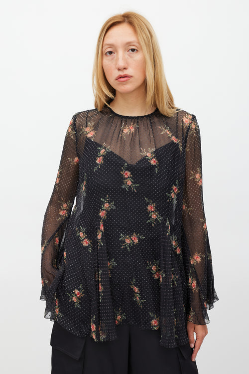 Zimmermann Black & Multi Colour Floral Folly Godet Top