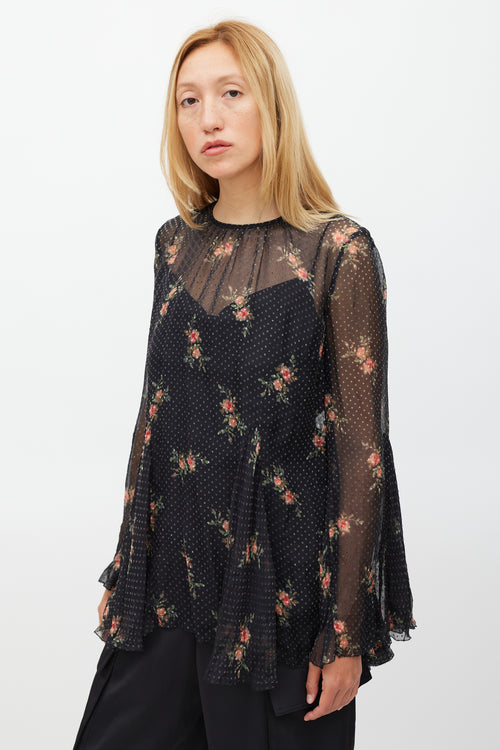 Zimmermann Black & Multi Colour Floral Folly Godet Top
