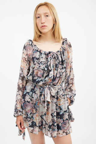 Zimmermann Black & Multi Silk Floral Tempest Romper