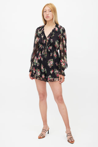 Zimmermann Black & Multi Silk Honour Floating Floral Romper